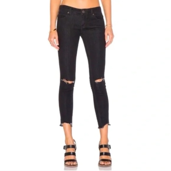 Free People Black Denim Jeans Pants Bella Swan Destroyed Hem Black Size 25 - Picture 13 of 13